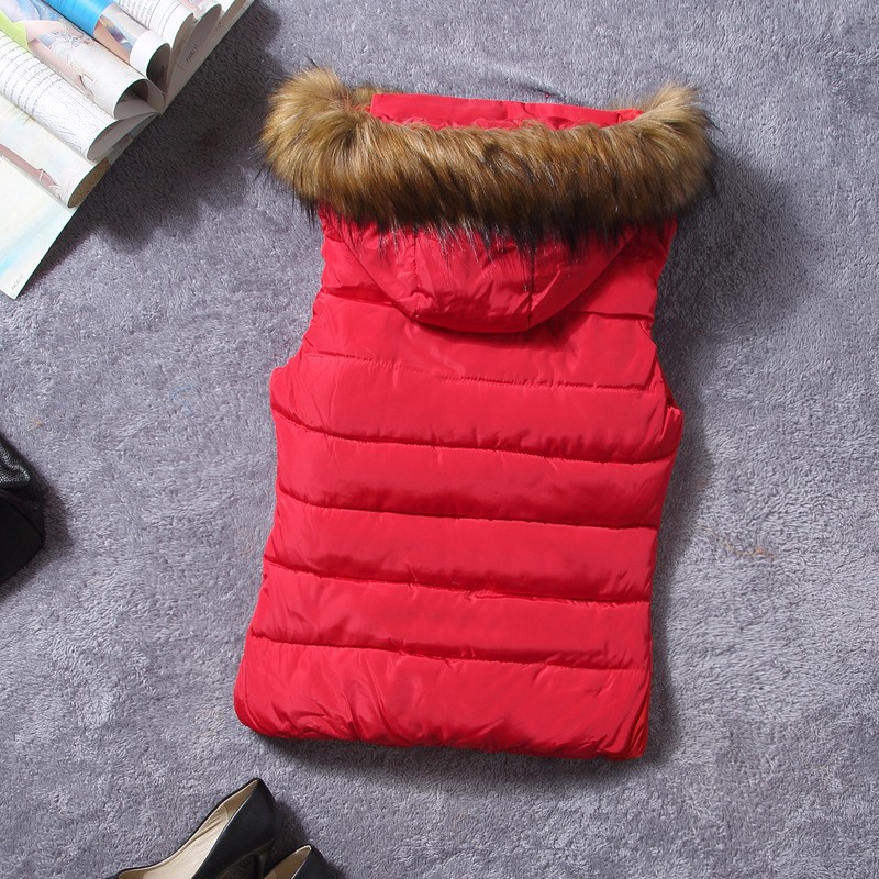 down vest with fur 0W0125 red-1