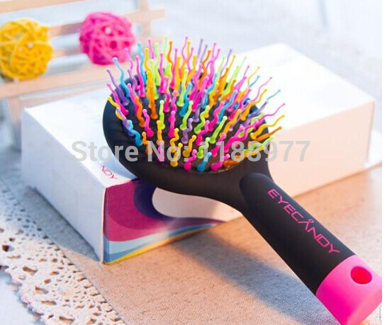 Rainbow Color Magic Hair Comb Paddle Hair Brush Salon Comb Hairbrush Anti Tangle Hair Massage Healthy Brush with Mirror 2pcs