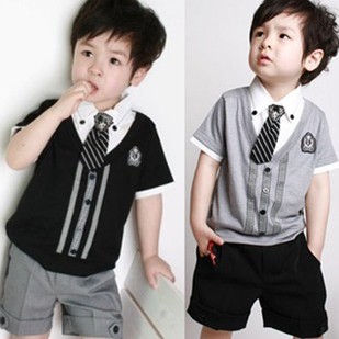 cheapest children baby boys short clothes suits set kids gentleman summer shirt tshirt pants tie sets