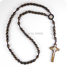 NEW Dark Brown wood Rosary Beads INRI JESUS Cross Pendant Necklace Catholic Fashion Religious jewelry