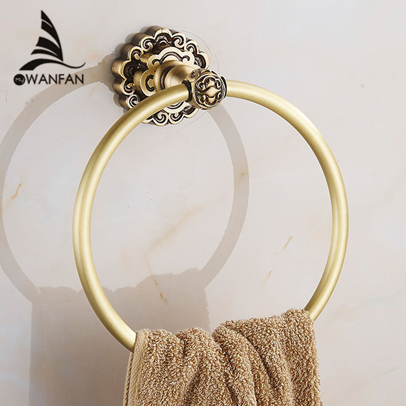 Free Shipping Wholesale And Retail Carving Antique Brass Wall Mounted Towel Ring Unique Design Bathroom Bath Towel Rack 10707F