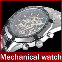 2013 Famous Brand Winner Fashion Stainless Steel Automatic Self Wind Skeleton Mechanical Men Full Steel Watch For Men Wristwatch