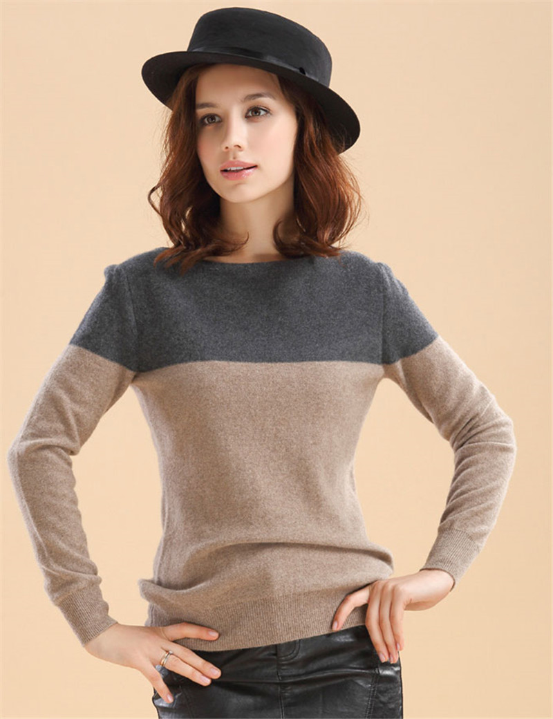 Autumn Winter Cashmere Sweater Women Patchwork Pullovers O Neck Knitted Soft Warm Cashmere Pullover Female Fashion
