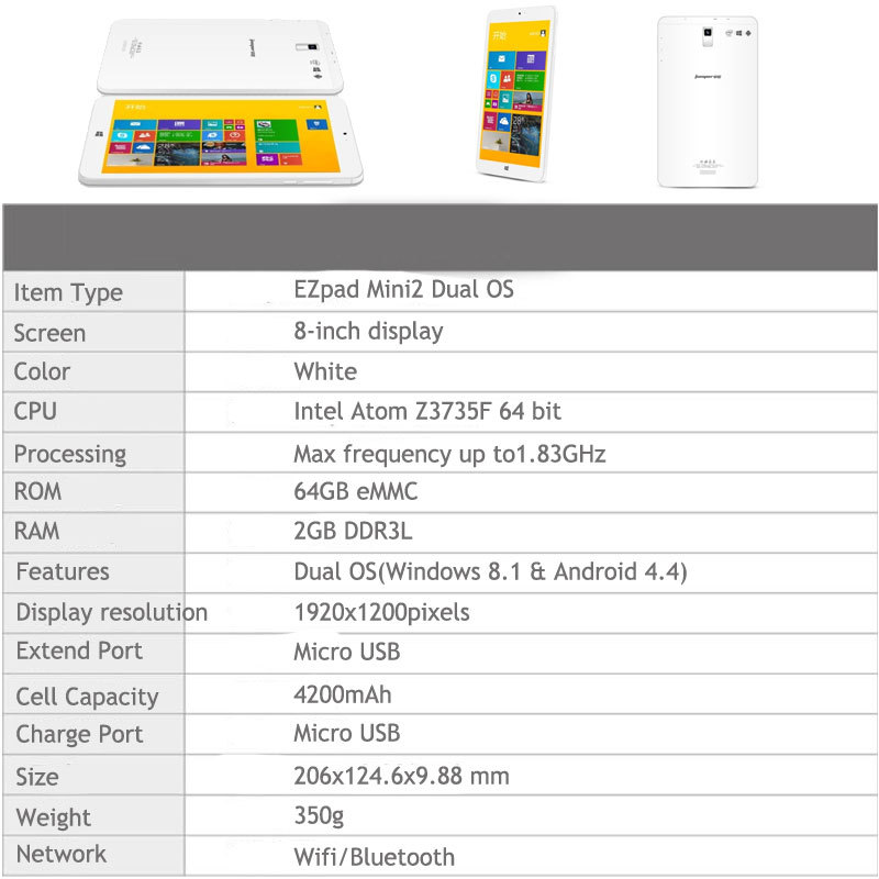 Jmper Ezpad Mini2 Android Windows Tablet PC Dual OS 8 Inch 1920x1200 Intel Quad Core Z3735F