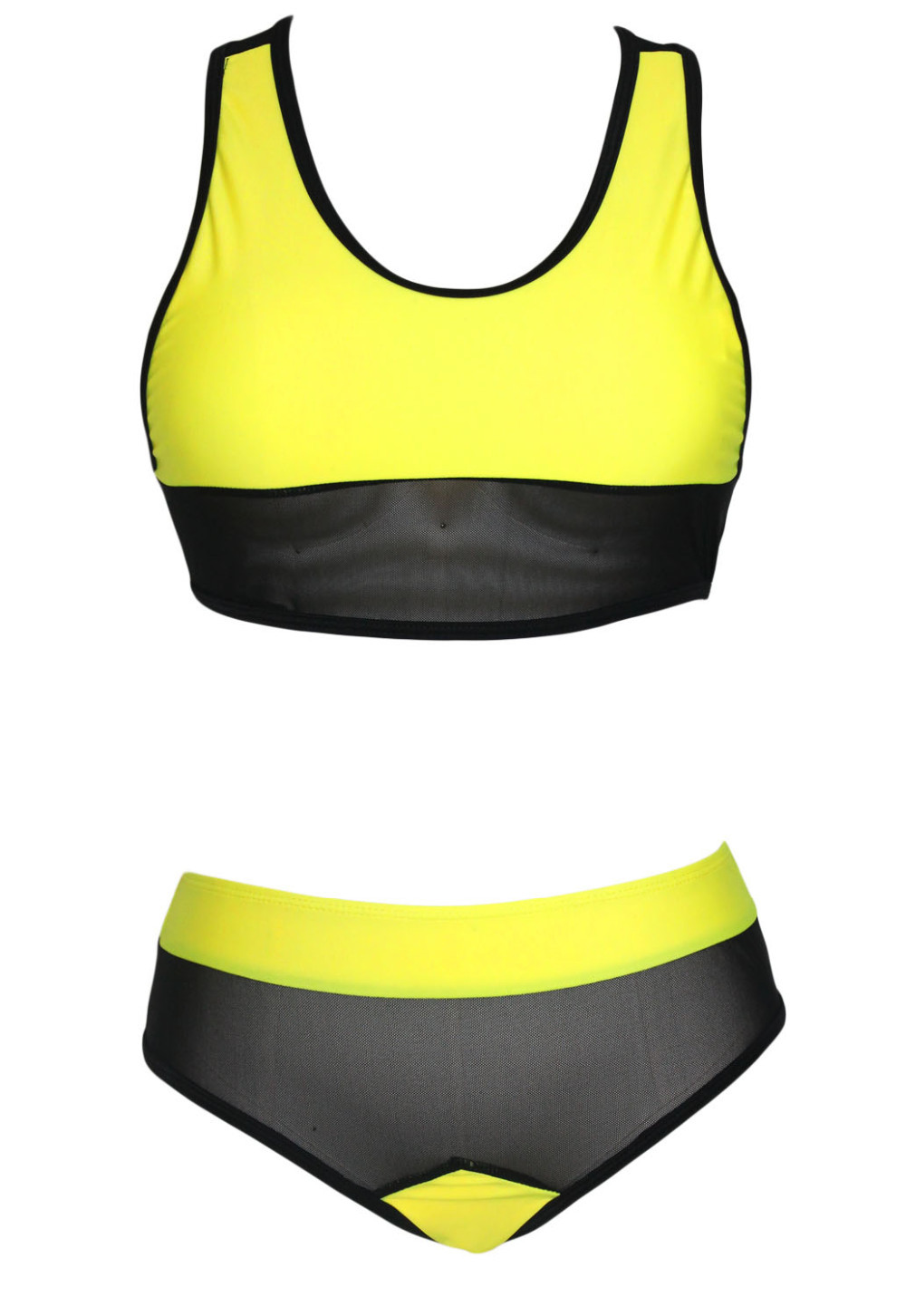 Black-Yellow-Mesh-Racer-Back-High-waisted-Bikini-LC41038-1-24499