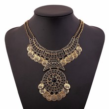 Fashion Collier Femme 2016 Women Bohemian Vintage Maxi Necklace Collar Bijoux Ethnic jewelry Tassel Coin Statement