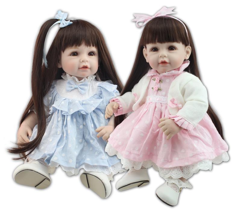 52CM lovely baby dolls for girls brown long hair pink/blue dress doll reborn for children birthday gift 1pcs