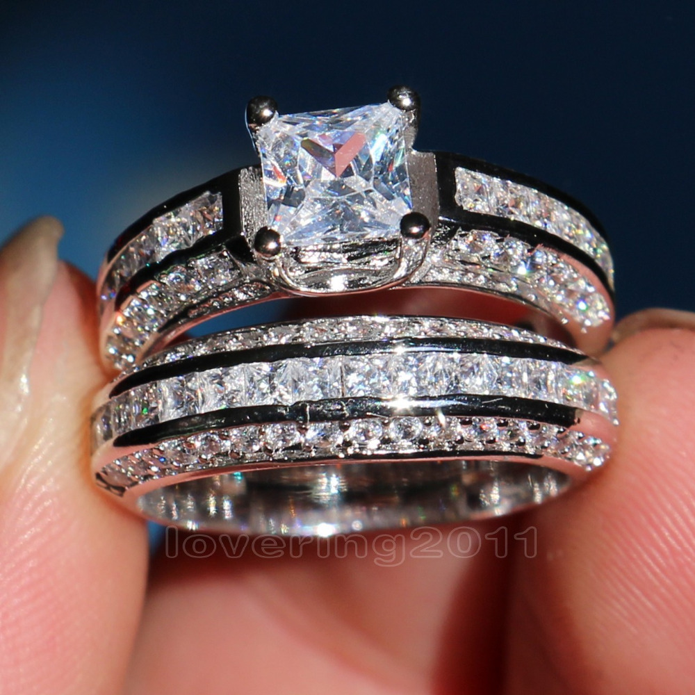 Simulated diamond wedding ring sets