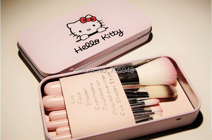 10pcs Hello Kitty 7 Pcs Mini Makeup brush Set cosmetics kit de pinceis de maquiagem make