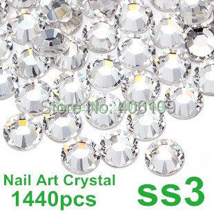 Super Shiny 1440PCS SS3 1 3 1 4mm Clear Glitter Non Hotfix Crystal Color 3D Nail