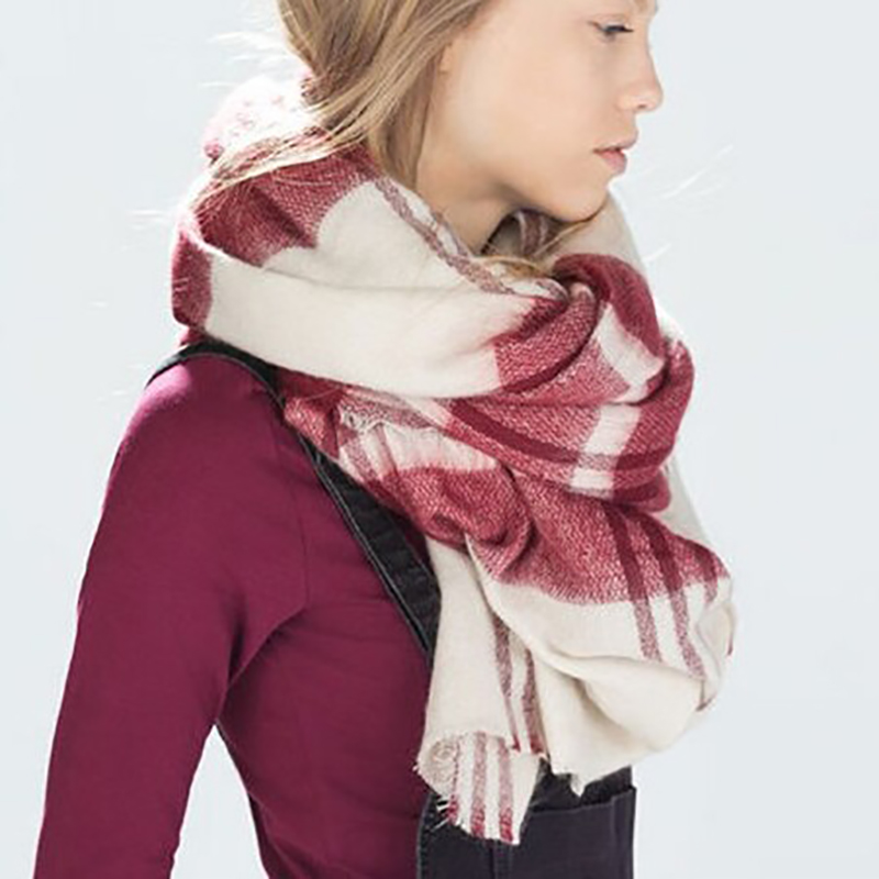 font b Tartan b font Plaid Scarf Winter Pashmina Beige Women Cozy Checked Blanket Oversized
