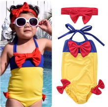 Baby Girls One Piece Swimwear Kids Snow White Swimmable Bikini Set Monokini Kids Swimwear Bathing suit Costume 2-7T