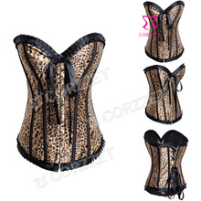 Gothic Satin Leopard Sexy Corset Top Women Steampunk Waist Training Corsets And Bustiers Overbust Corpetes E Espartilhos 2014
