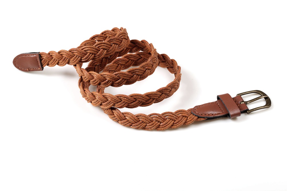 Fashion style Brown women belt handwork braided leather belt metal buckle female waist belt-in ...