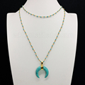 WT N681Unique Green Turquoise Pendant Necklace Jewelry Natural turquoise horn pendant tiny turquoise bead rosary chain