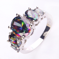 Art Deco Style Jewelry Unique Exquisite Oval Cut Rainbow Topaz 925 Silver Ring Size 6 7 8 9 Free Shipping Wholesale For Party