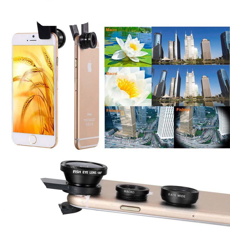 Universal 3 In 1 Clip on Fish Eye Macro Wide Angle Mobile Phone Lens Camera kit