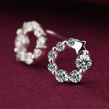 Silver plated lucky pentagram earrings female models fashion crystal jewelry cute vintage jewelry factory wholesale