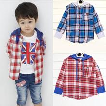 Toddler Kids Boys font b Plaid b font Shirts Jacket Hooded Long Sleeve Cotton Coat Tops
