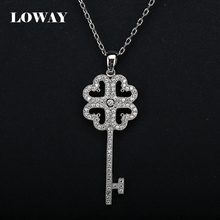LOWAY Luxury Platinum Plated Trendy Key Design With Tiny Cubic Zirconia Pendant Necklace Fine Jewelry For Women XL1820