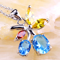 lingmei New Dainty Lovely Blue Topaz Citrine Garnet Silver Chain Necklace Pendant Girl\'s Lady Jewelry Free Ship Wholesale