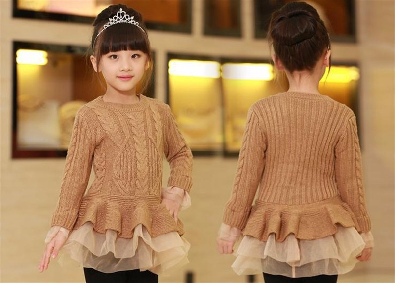 Knitted Sweater Dress Pullovers Sweaters With Lace Shrugs Dresses Crochet Long Free Shipping 2015 Autumn Winter Wholesale Kids (13)