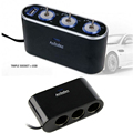 Top Quality 3 Way Triple Car Cigarette Lighter Socket Splitter 12V 24V USB LED Light Switch