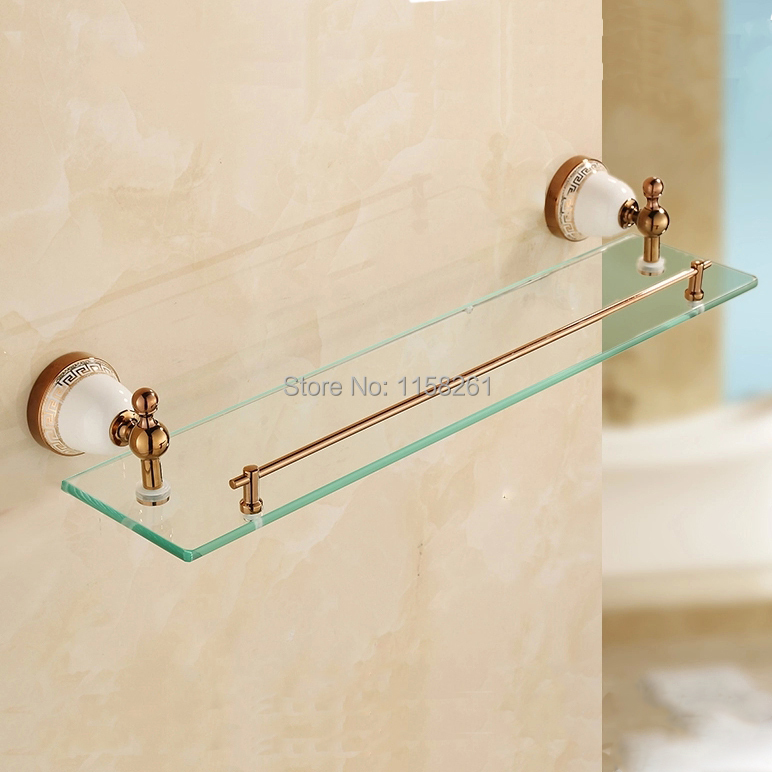 Free shipping Bathroom Accessories Solid Brass Rose Gold Finish With Tempered Glass,Single Glass Shelf  bathroom shelf 5713