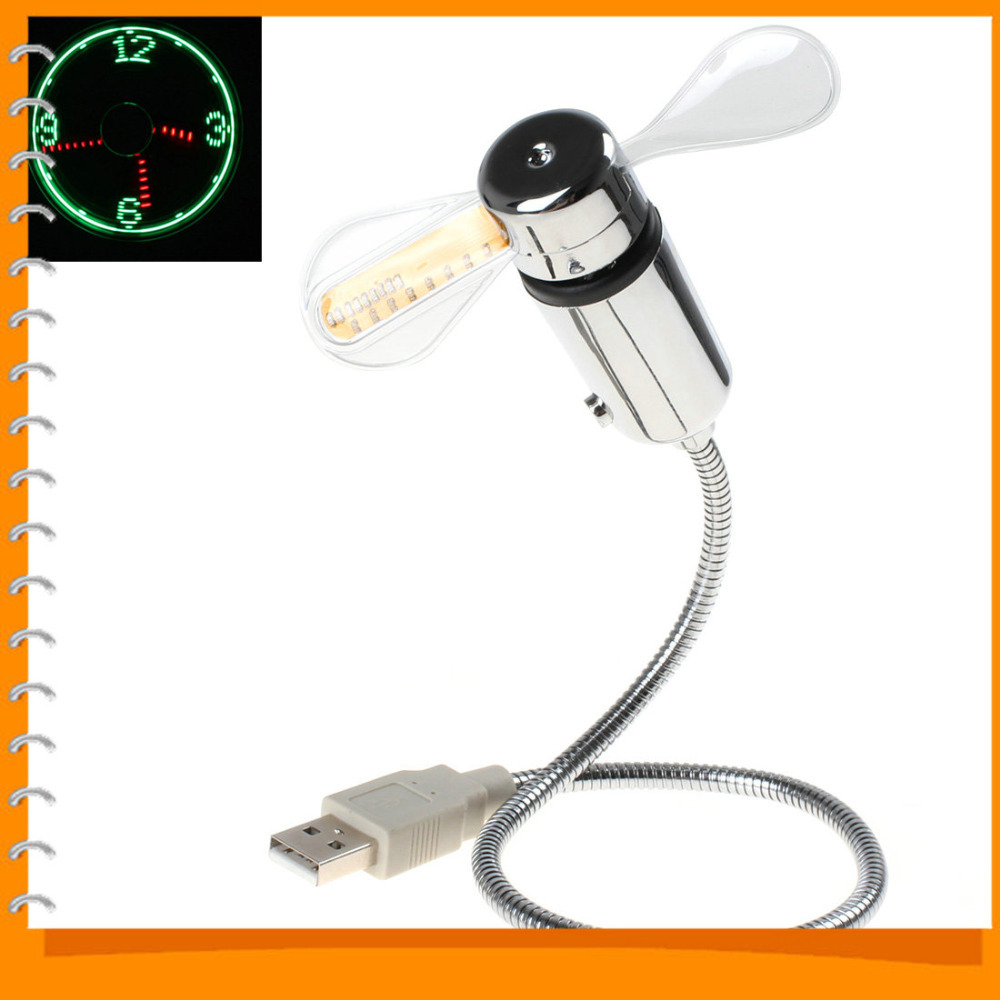 Flexible Gooseneck Portable Mini USB Fan Desktop LED Clock Fan USB Cooling Fan Cooler Office Gadget