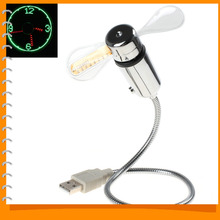 Flexible Gooseneck Portable Mini USB Fan Desktop LED Clock Fan USB Cooling Fan Cooler Office Gadget
