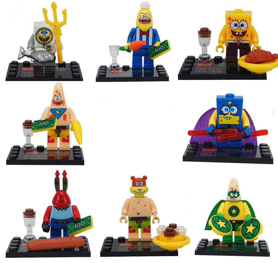 Spongebob 8 pieces/lot Minifigures Patrick Star Building Block Bricks Educational Toys Compatible With Lego Toys for Children
