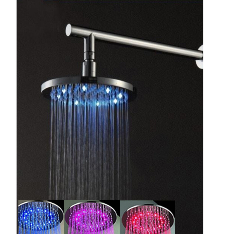 Chrome Wall Mounted Bathroom LED Round Rain Shower Head + 37cm Shower Arm