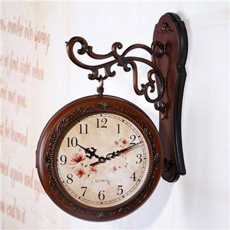 Antique Garden Plastic Decoration Process-sided wall clock Creative European sided clock