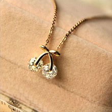 Necklaces Pendants Gold Plated Free Shipping Hot Sale 2014 New Fashion Jewelry Cheap Trendy Plant Cherry Crystal Women Necklace