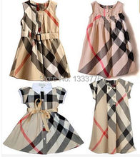2-6yrs Baby Girls Dresses dress Fashion summer 2015 New short-sleeved Baby girls brand Plaid Dress 100% cotton Free shipping