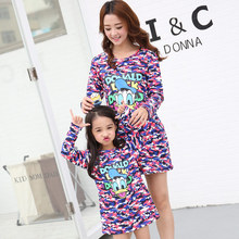 Family Set Mother Daughter Dresses Women Girl Spring Fall Dresses Family Style Clothing Parent-Child Clothes Camo Printing CY12