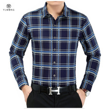 YLWONG Luxury Brand Mens Dress Shirts Flannel Full Sleeve Tartan Shirt Plaid Brand Design Camisa Masculina XXL