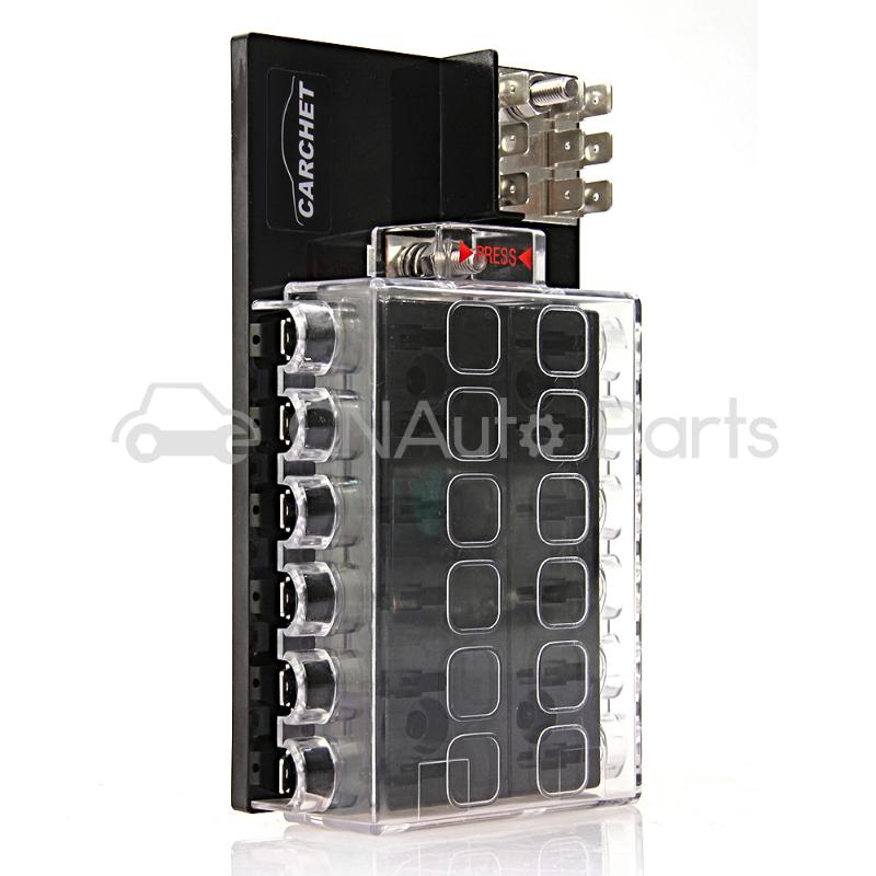 CARCHET 12-Way Block Holder Circuit Fuse Box with Cover for Auto Vehicle Car Truck