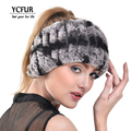 YCFUR Fashion Women Headband Handmade Knit Genuine Rex Rabbit Fur Headbands Girls Natural Fur Scarves Winter