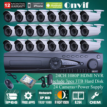 Onvif H.264 24CH NVR Security CCTV System 9TB HDD 1080P 2MP HD Waterproof Outdoor Video Surveillance 36 IR IP Network Camera
