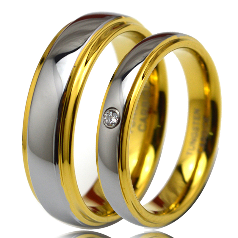 Free Shipping 1 Pair 18k Gold Plated Carbide Tungsten Couples Rings Set