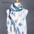 ideacherry 180 90 Korean Style Trendy Warm Fat Bird Pattern Ladies Chiffon Scarves Paris Yarn Silk