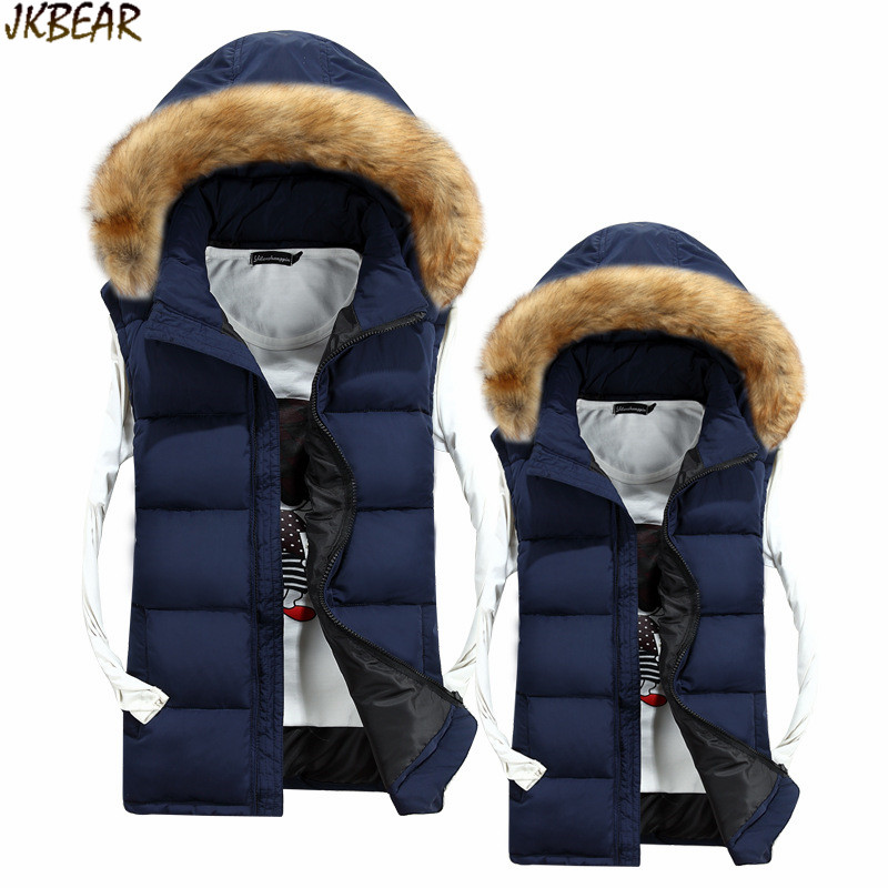 Hot Sale Faux Fur Hooded Puffer Vests for Men Thick Warm Bubble Anorak Vest with Detachable Hood ...