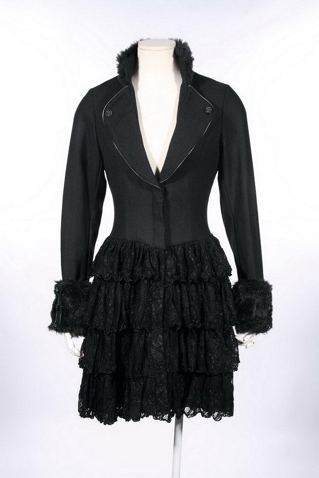 RQ-BL Woman Gothic Coat fur collar Punk coat with ...
