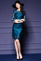 European American Mesh Embroidery Pencil Dress Ladies Elegance Knee Length Work Office Dress Plus Size Dress