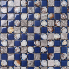 express shipping free!! blue glass mosaic tiles with natural shells, HME6024, for bathroom and kitchen backsplash