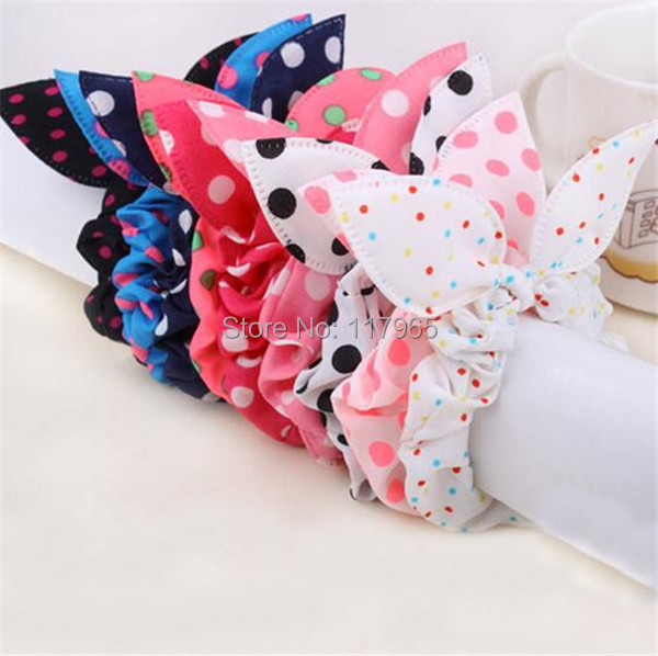 10Pcs Fashion Mix Style Clips Hair band Polka dot leopard hair rope Accessories for girls Rabbit