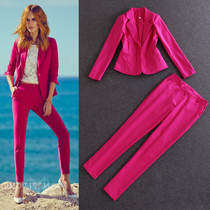 hot pink pant suit