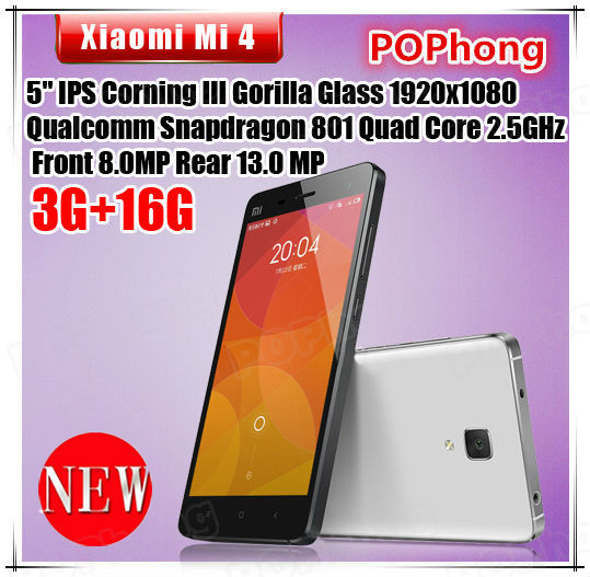 in Stock Xiaomi Mi4 Lte mobile phone Snapdragon 801 Quad Core 5 inch FHD 3GB RAM