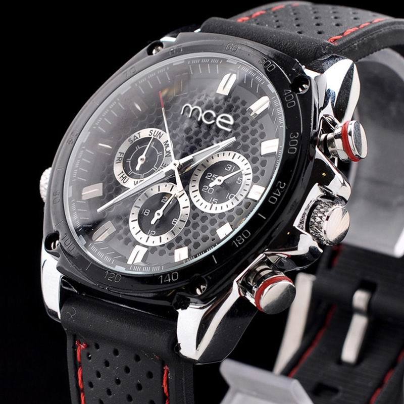 Fashion Mens Hand Wind Mechanical Wristwatches Multi functions Alveolate Dial Rubber Strap Sports Watch Reloj Gift